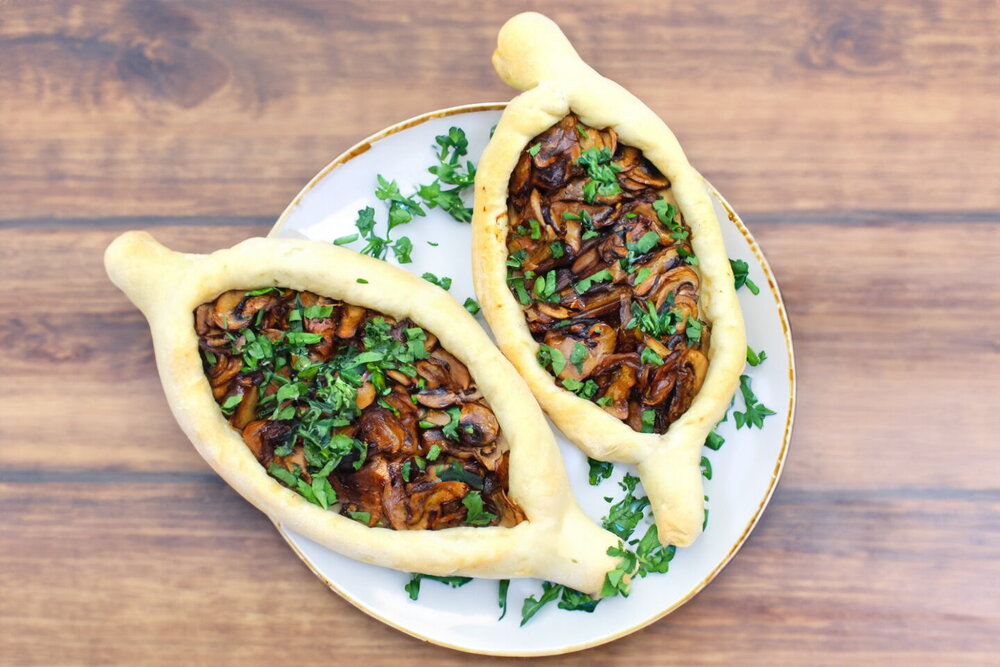 Adjarian Khachapuri Boats with Button Mushrooms