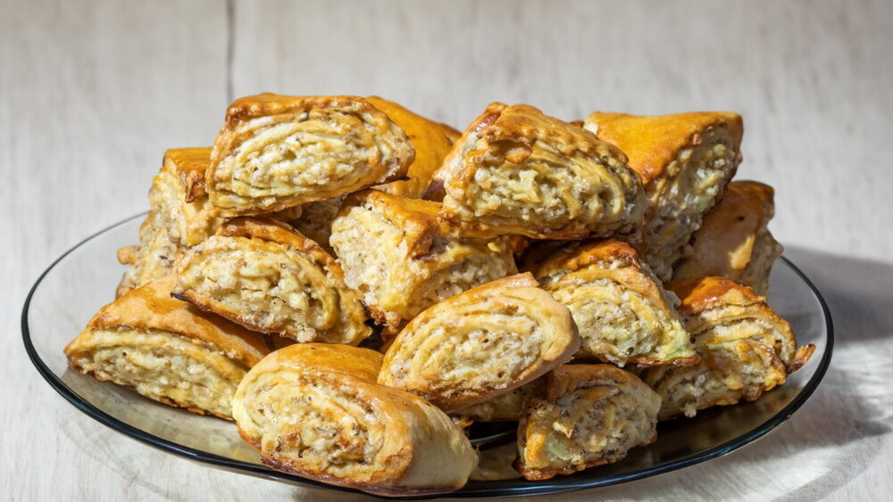 Armenian Gata Cookies from Homemade Puff Pastry with Nuts