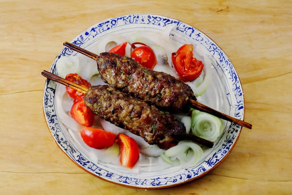Homemade Lulya Kebab from Ground Meat, Oven-Baked on Skewers