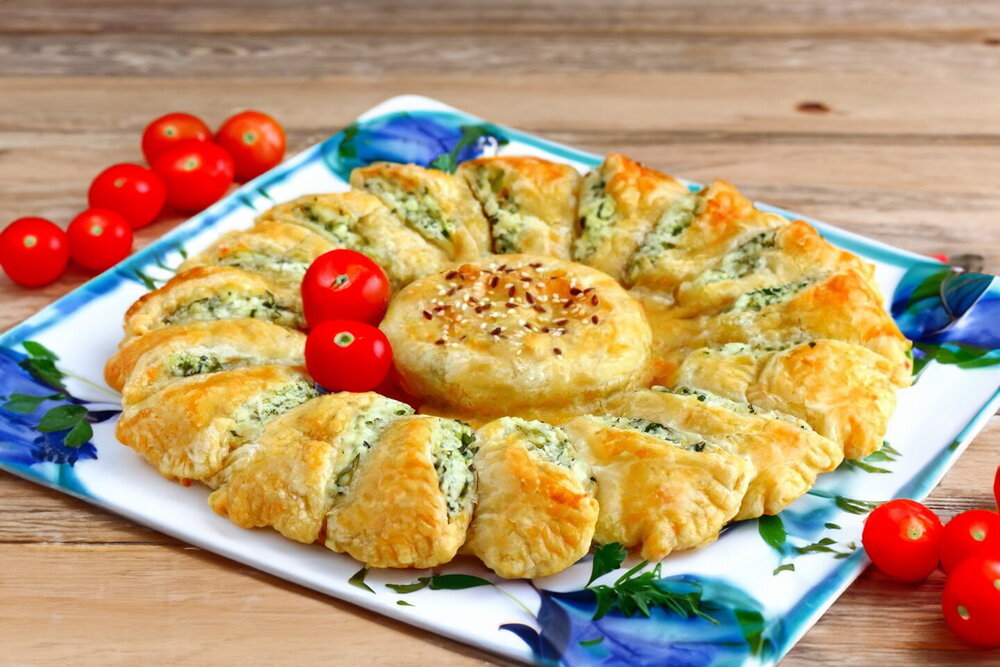 Puff Pastry Pie with Soft Brined Cheese and Herbs