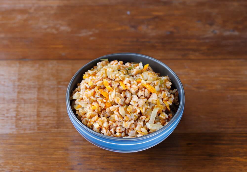 Buckwheat with Onion and Carrot in a Skillet