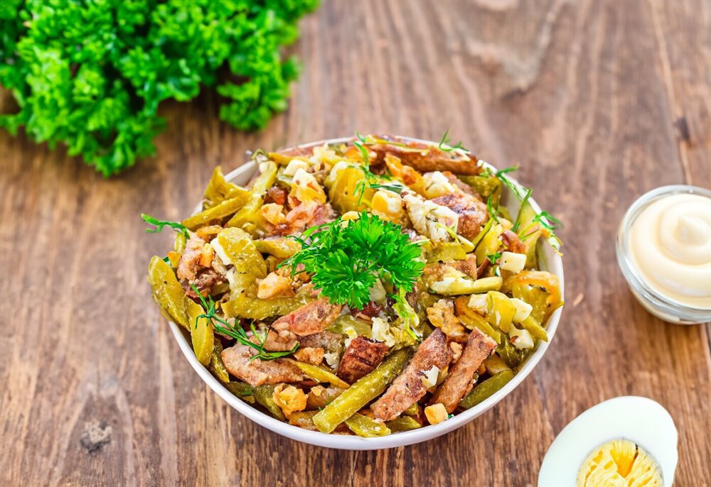 Salad with Meat and Pickled Cucumbers