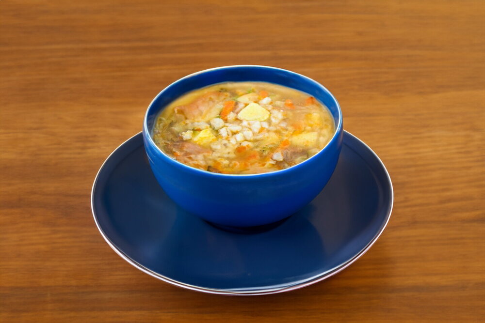 Pickle Soup with Pearl Barley and Tomato Paste