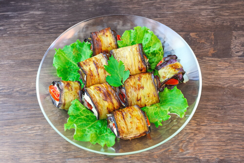 Eggplant “Mother-in-Law’s Tongue” Rolls with Tomatoes and Garlic