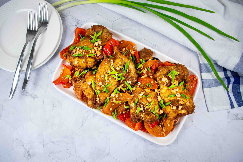 Oven baked groundnut chicken with vegetables