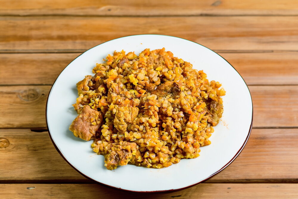 Merchant-Style Buckwheat with Pork in a Skillet