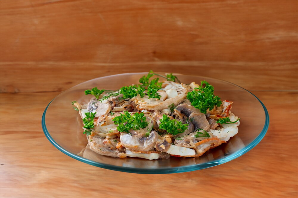 Salad with Fried Mushrooms, Carrots, and Onions