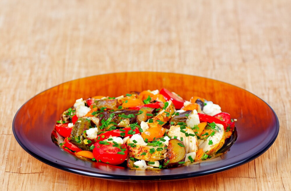 Warm Chicken, Eggplant, and Tomato Salad