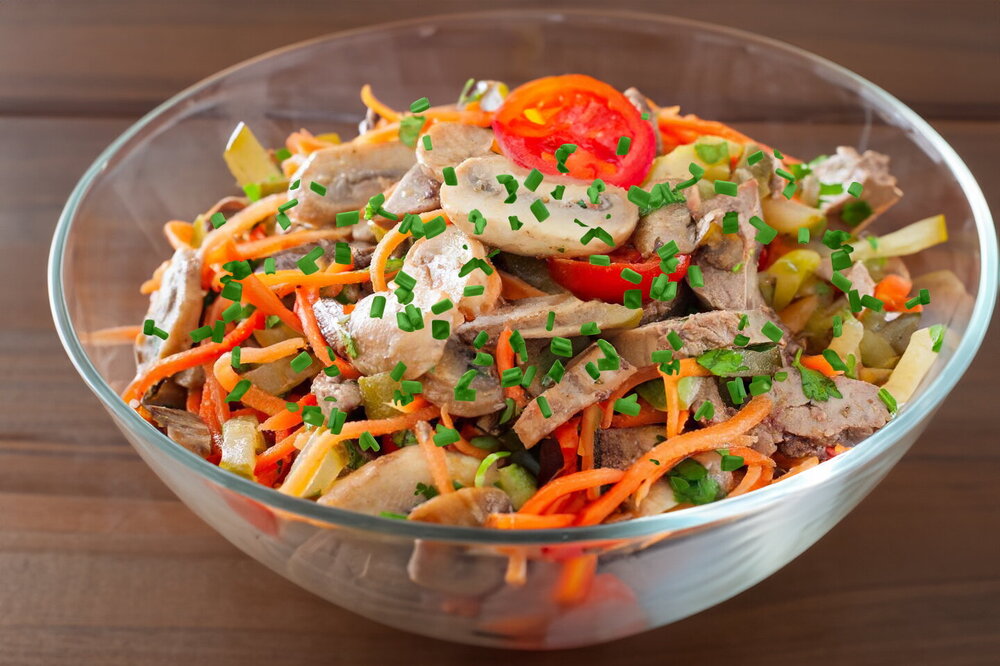 Salad with Chicken Liver, Pickles, and Carrot