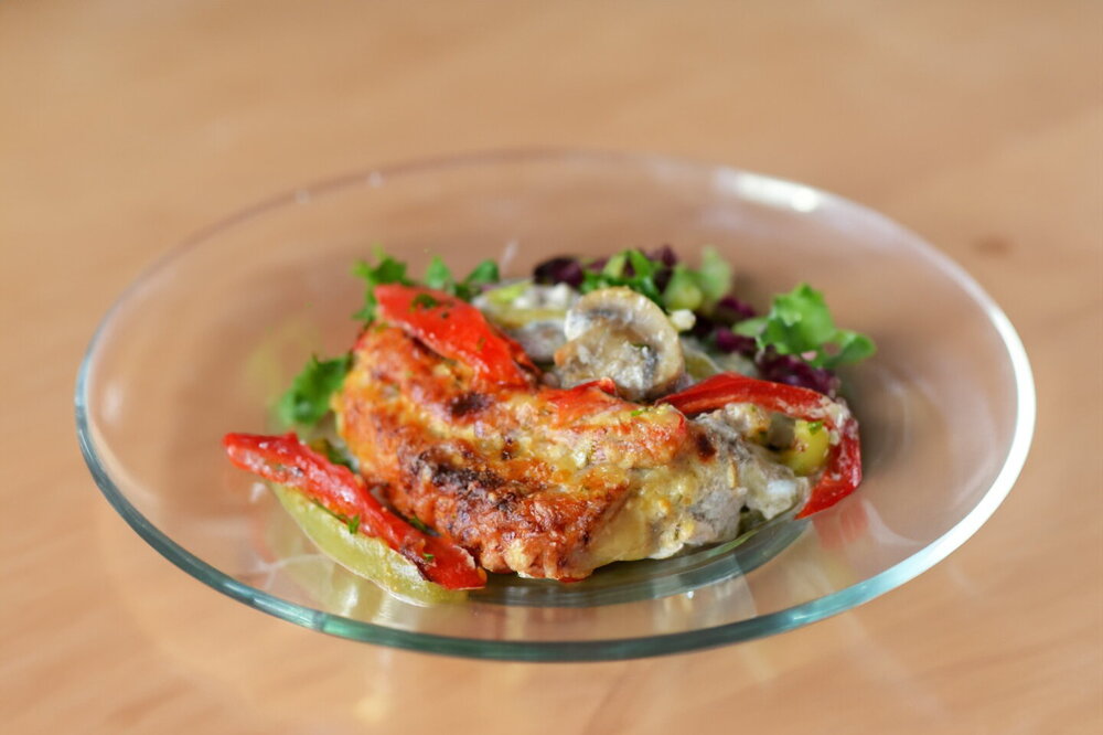 Oven-Baked Pork with Mushrooms and Cheese