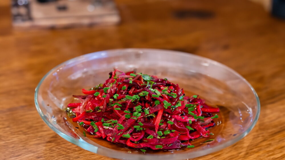 Beet and Boiled Carrot Salad with Onion