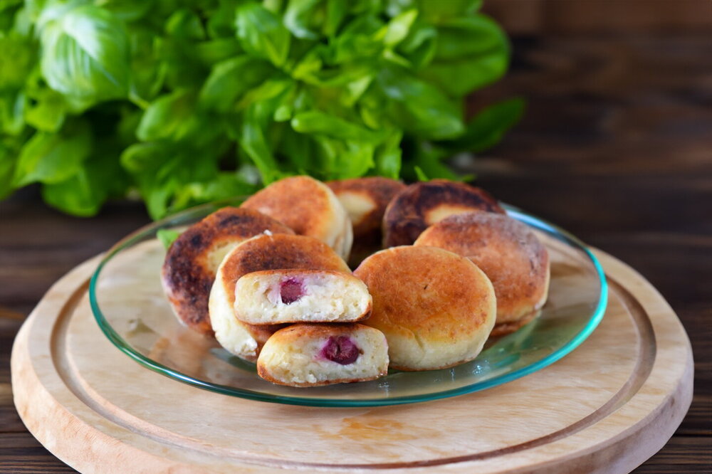 Cottage Cheese Pancakes with Cherries