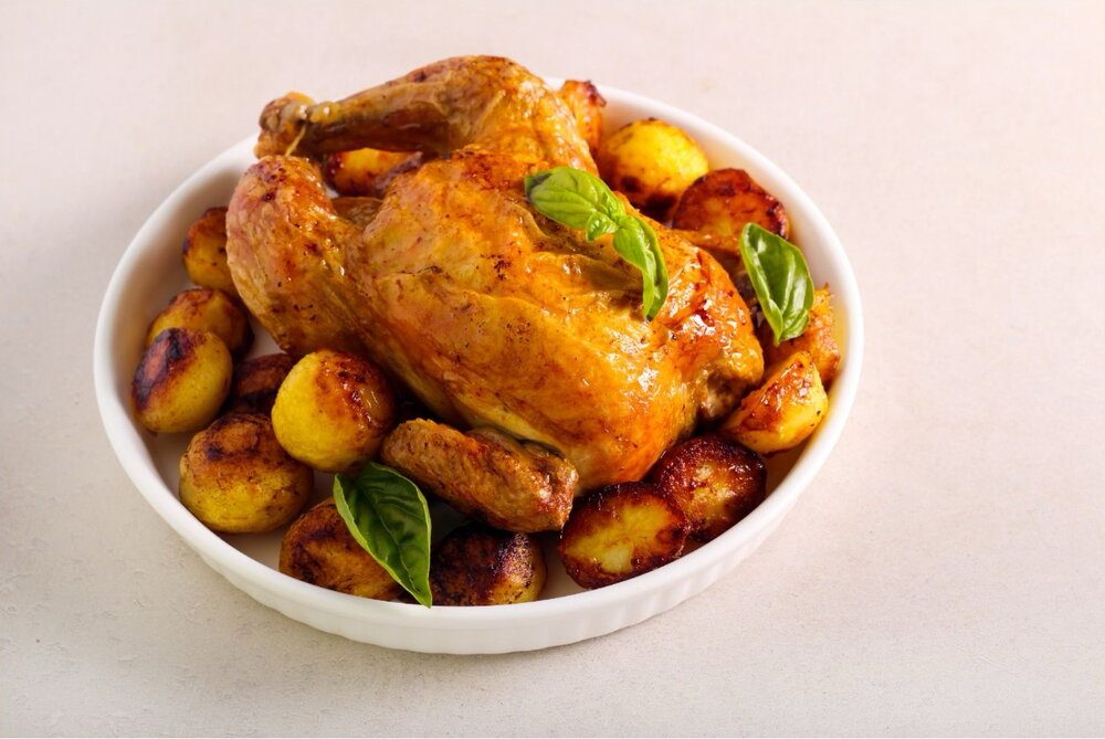 Roast chicken masala and potatoes
