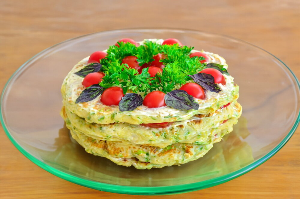 Zucchini Cake with Tomatoes and Garlic