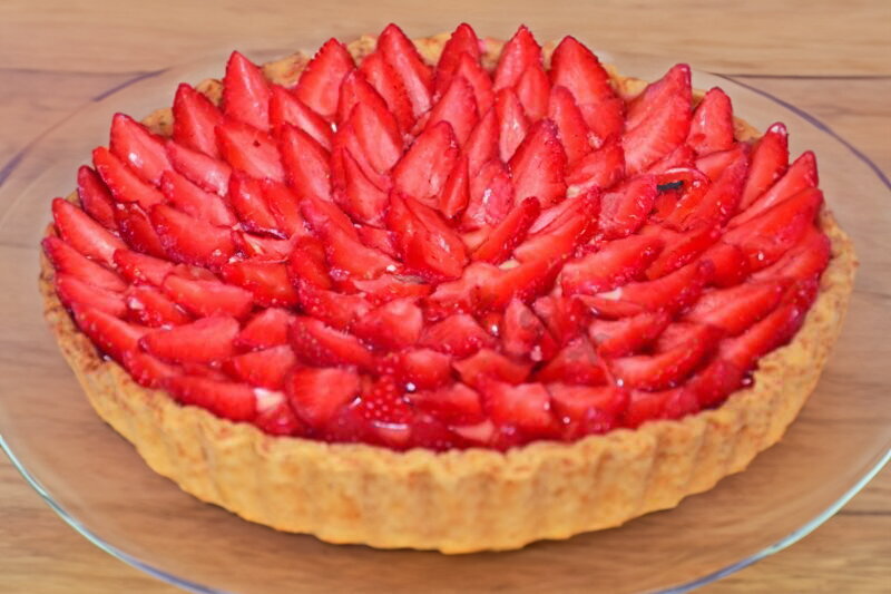 Shortcrust Tart with Custard, Jelly, and Strawberries