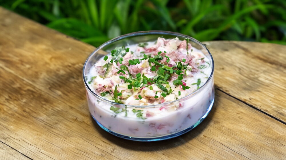 Kefir Okroshka with Radishes and Cucumber
