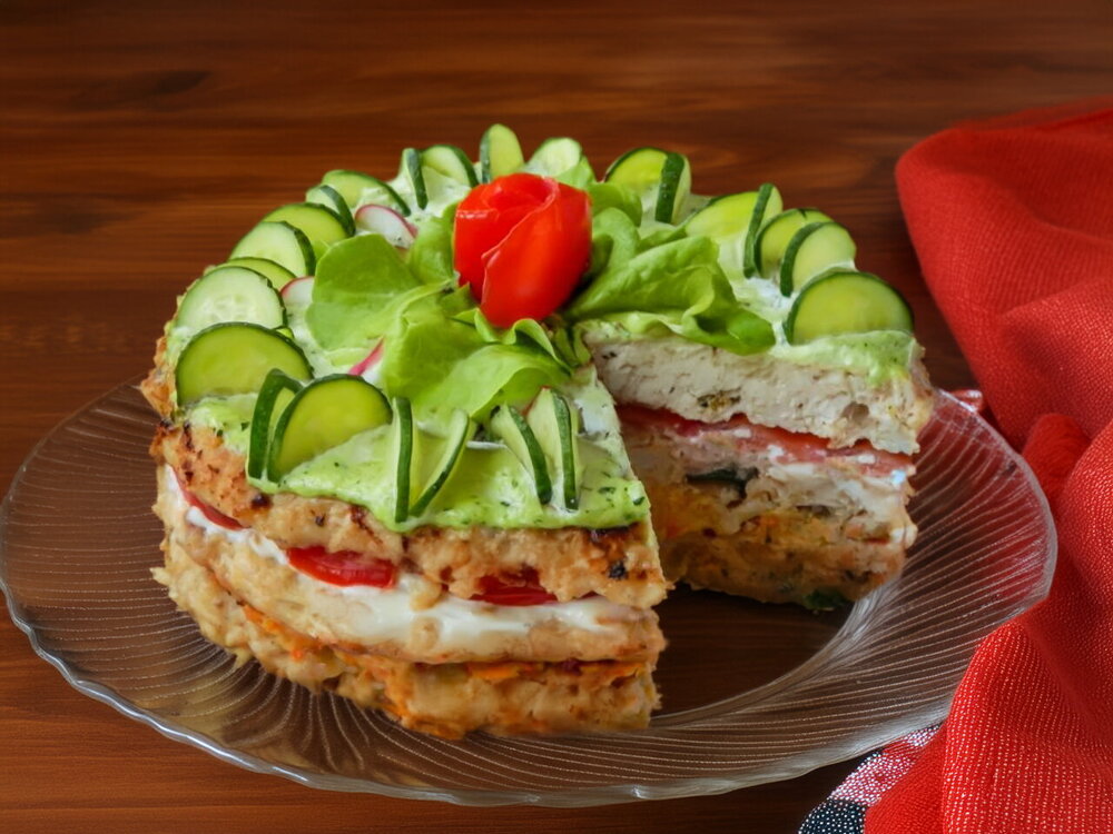 Savory Cake with Chicken and Meat Mince