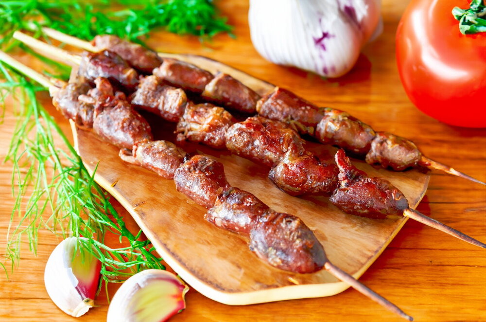 Chicken Heart Kebabs on the Grill