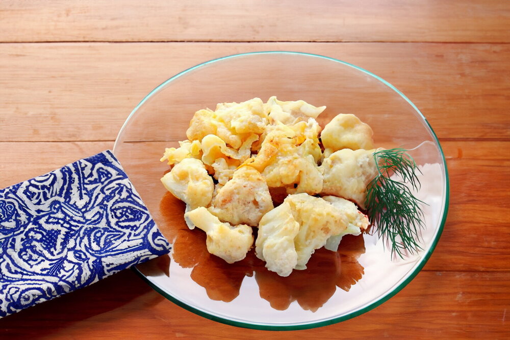 Cauliflower with Egg in a Pan