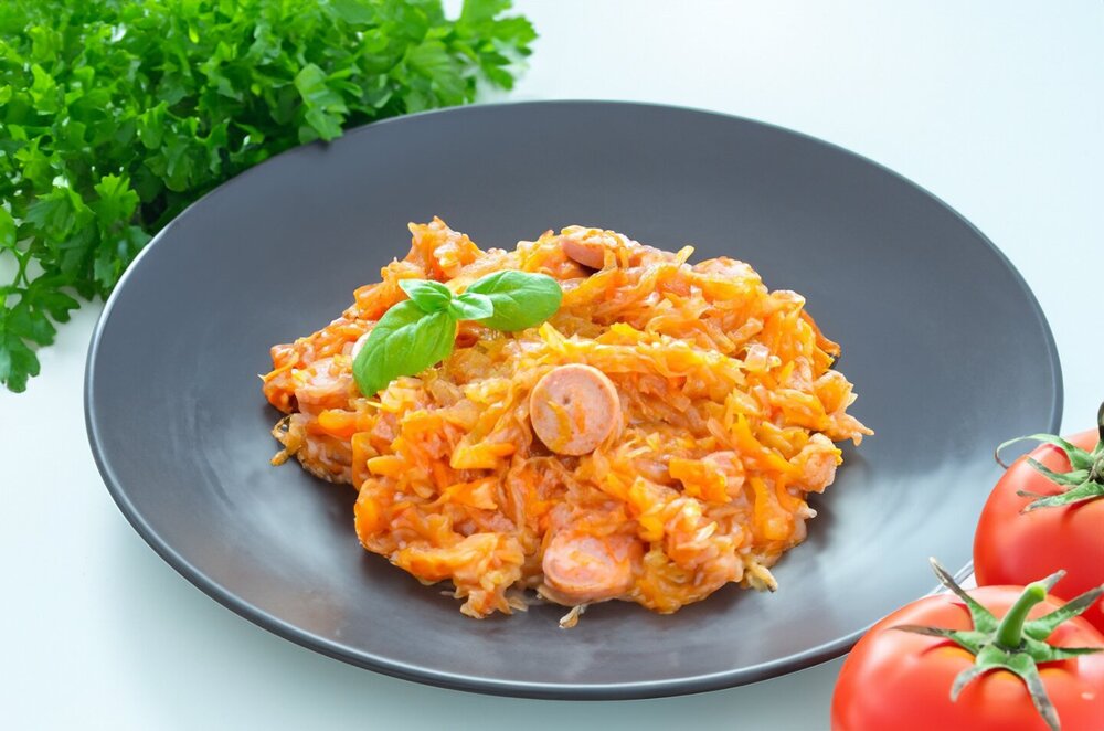 Stewed Cabbage with Sausages in a Multi cooker