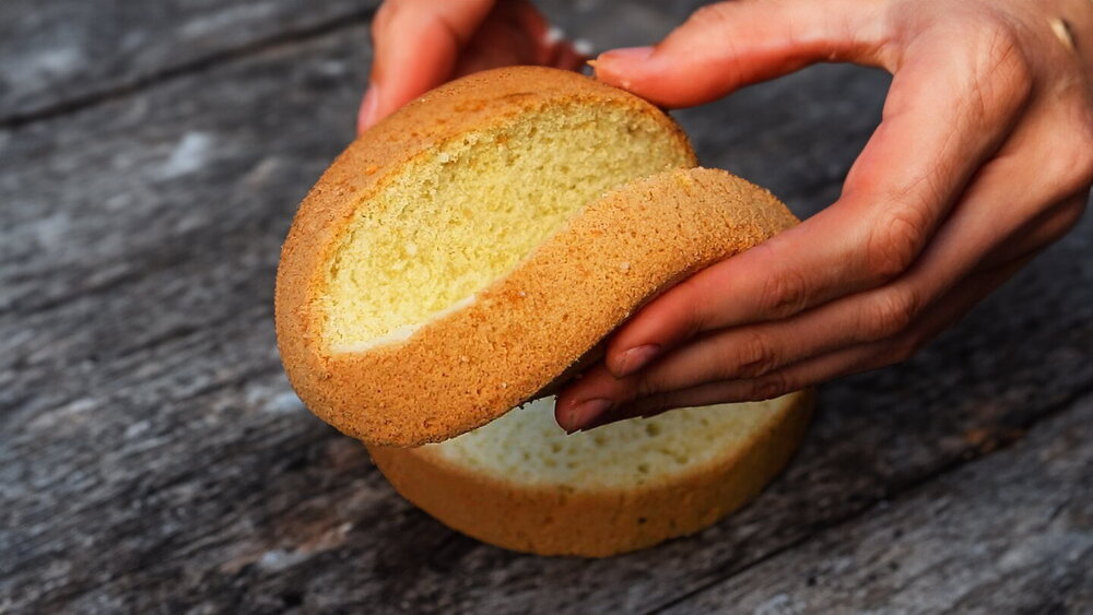 Sponge Cake from Flour, Sugar, Water, Vanilla, and Baking Powder