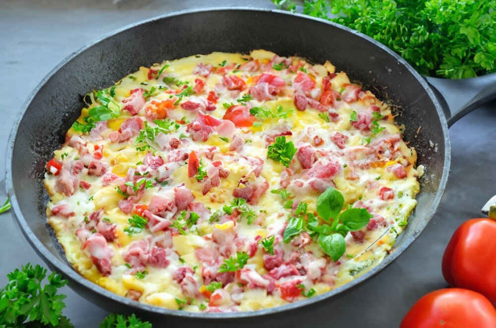 Lavash Pizza with Sausage and Cheese on a Skillet