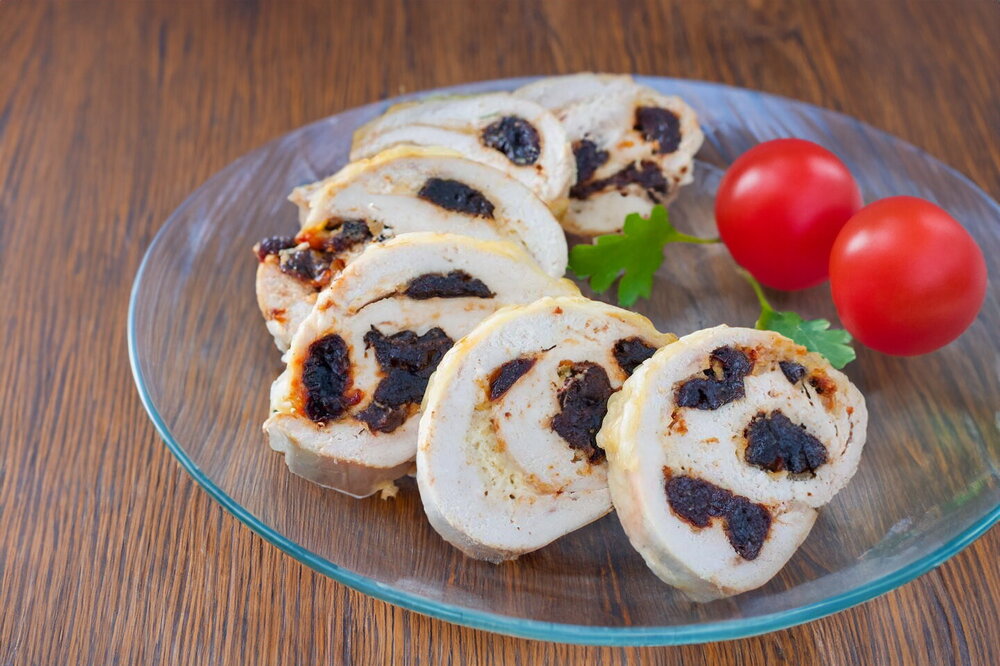 Chicken Roll with Prunes Baked in the Oven