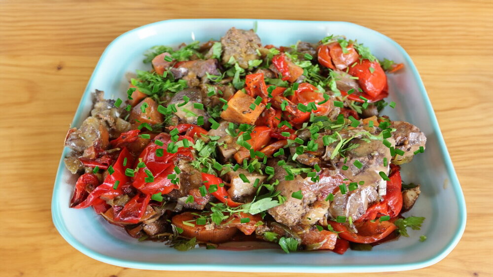 Slow-Cooked Beef with Vegetables in a Cast-Iron Pot. Stewed Meat