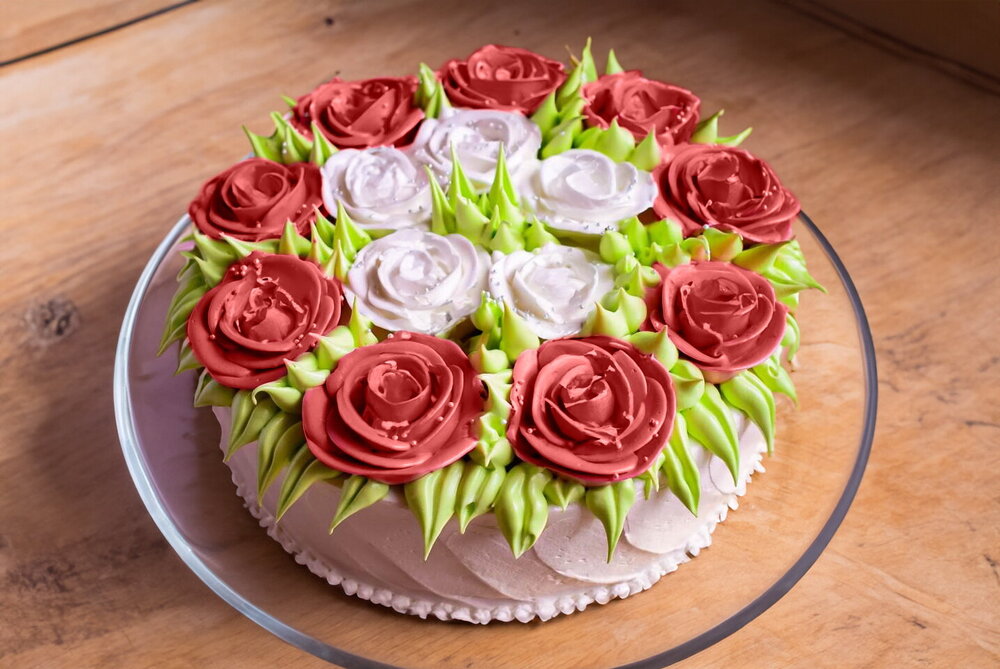 Cake with Cream Flowers