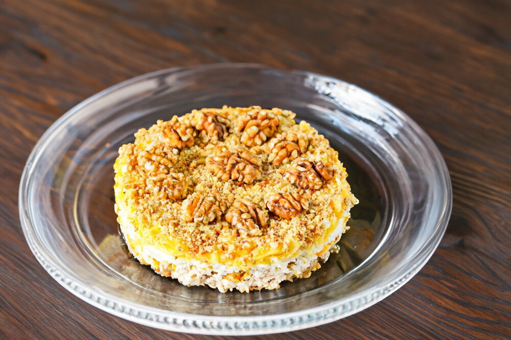 Layered Chicken and Walnut Salad