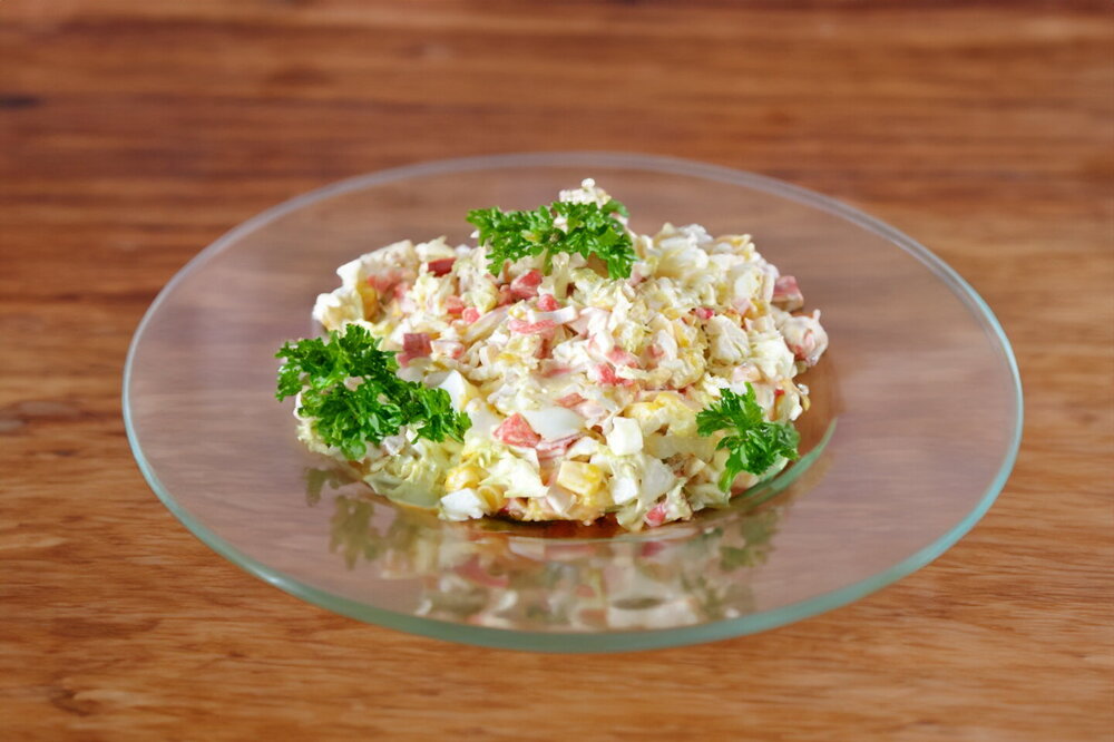 Napa Cabbage Salad with Crab Sticks and Corn