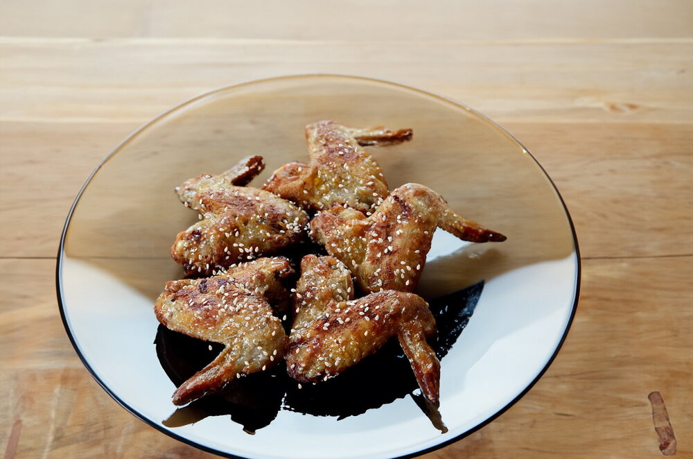 Chicken Wings in Soy Sauce in a Skillet