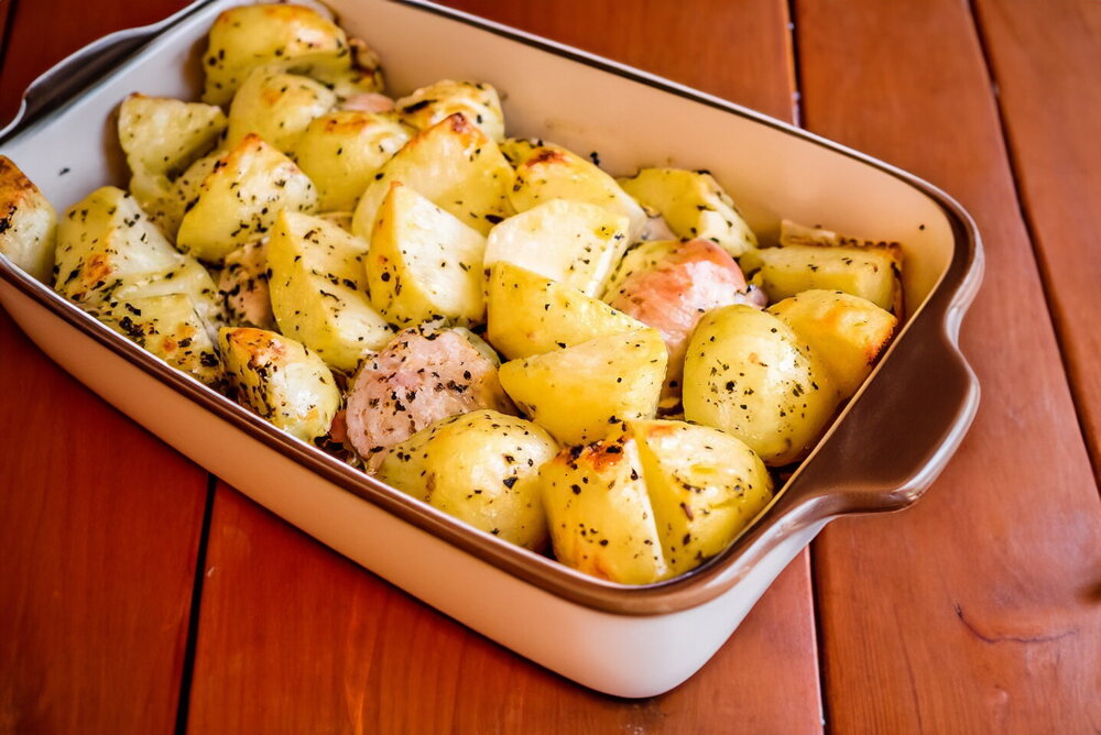 Oven-Baked Chicken with Mayonnaise, Onion, and Potatoes