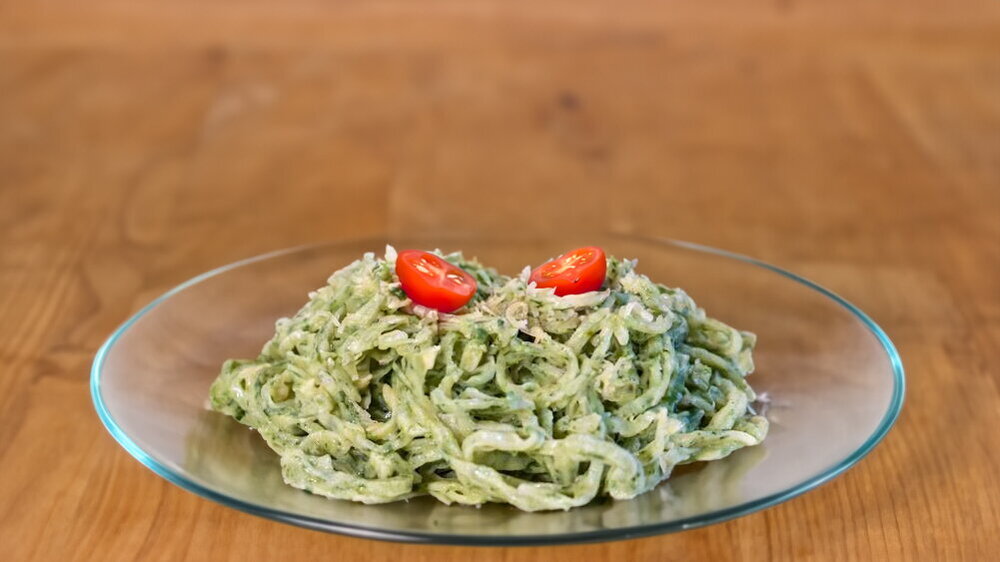 Homemade Noodles with Egg, Spinach, and Hard Cheese