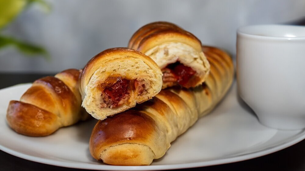 Sweet Enriched Rolls with Jam and Strawberries