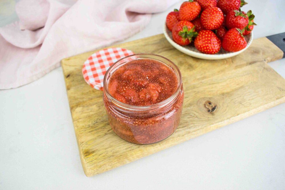 Quick strawberry jam with chia seeds