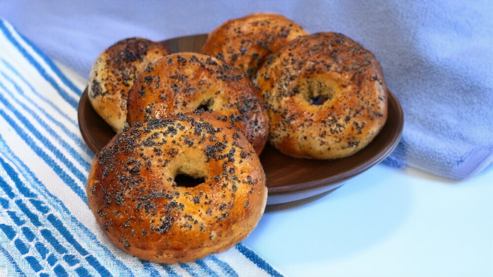 Poppy Seed Bagels with Milk