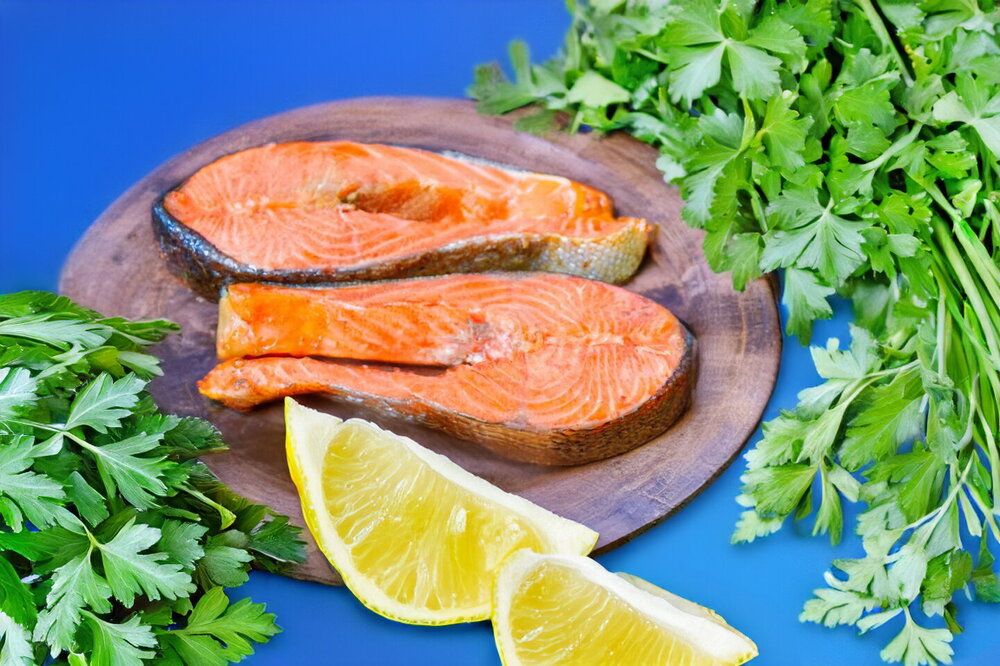 Salmon Steak in a Skillet