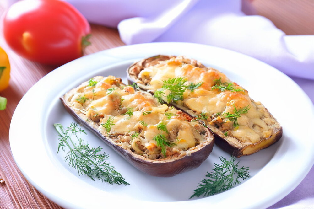Baked Stuffed Eggplant Boats with Ground Meat