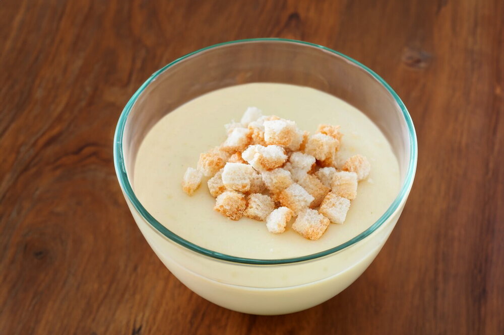 Creamy Blended Potato Soup with Croutons