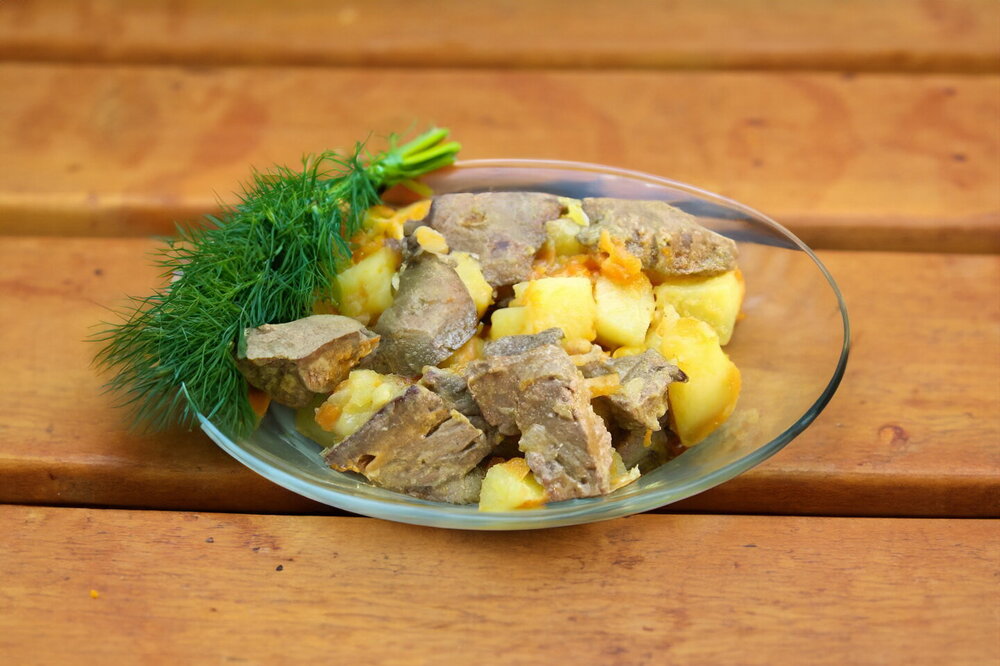 Liver with Potatoes in a Pan