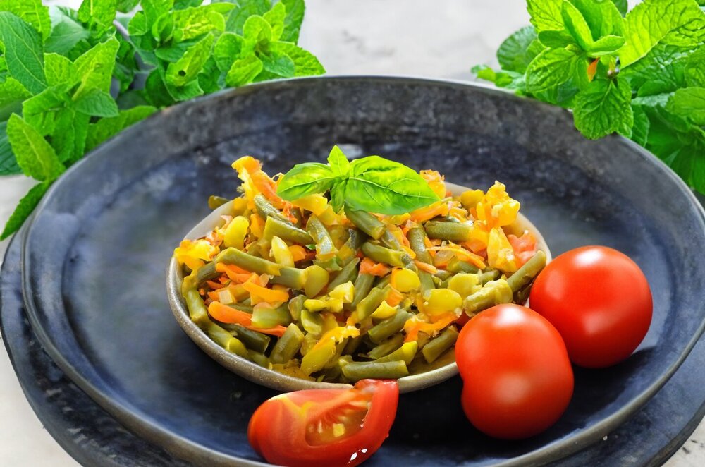 Green Beans with Vegetables in a Pan