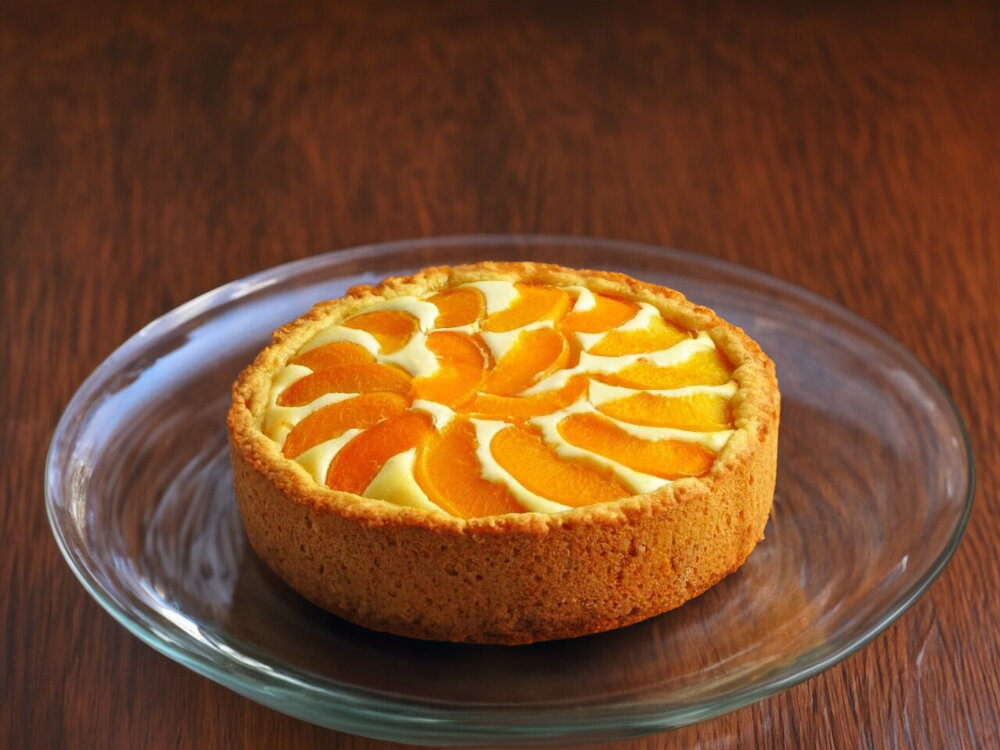 Pie with Canned Peaches and Curd Cheese