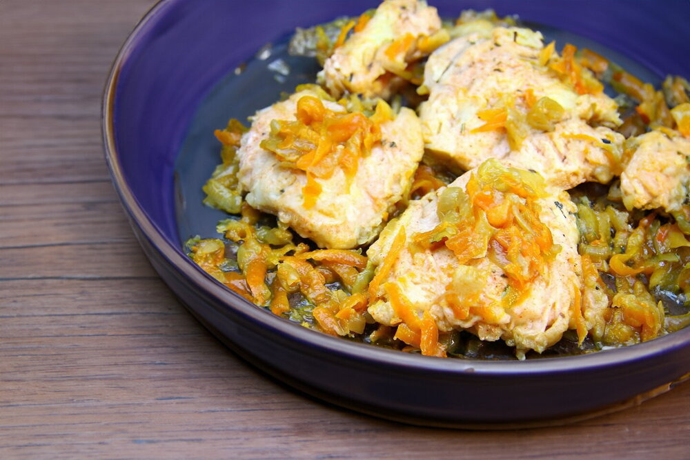 Skillet-Stewed Cod with Onion and Carrot