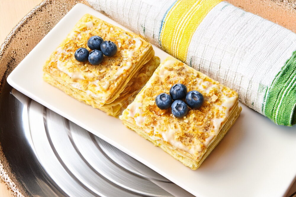 Napoleon Puff Pastry Cakes with Cream and Berries