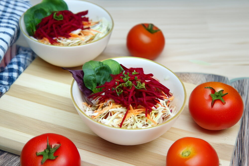 Fresh Beet, Carrot, and Cabbage Salad