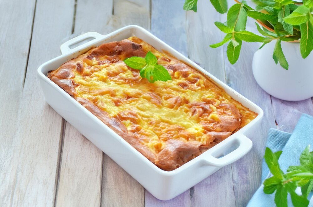 Noodle Casserole with Cottage Cheese in the Oven