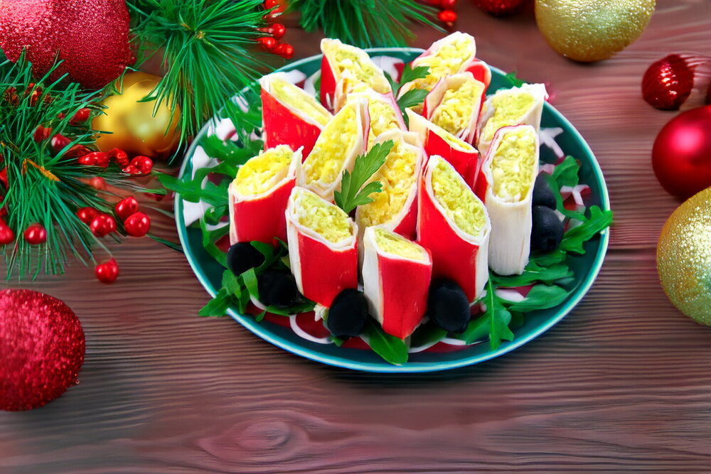 Stuffed Crab Stick Rolls with Cheese and Egg