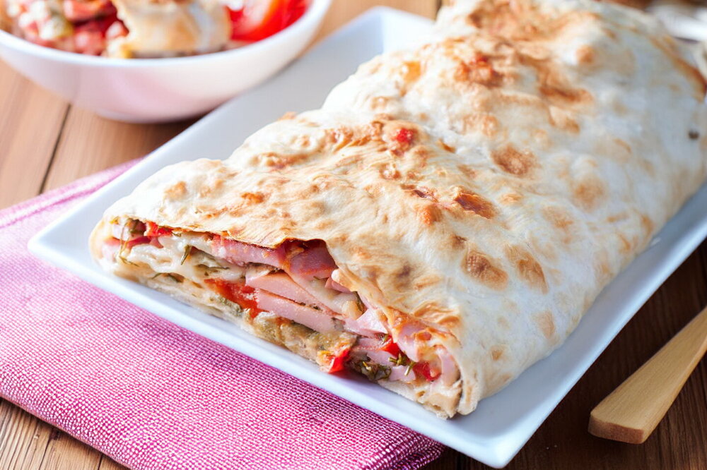 Oven-Baked Stuffed Flatbread Roll