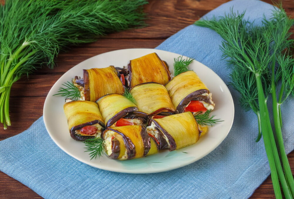 Fried Eggplant Rolls with Cheese and Tomato